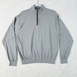 Talbots Quarter Button Sweater Mens L Gray Excellent Cotton Modal Mock Neck